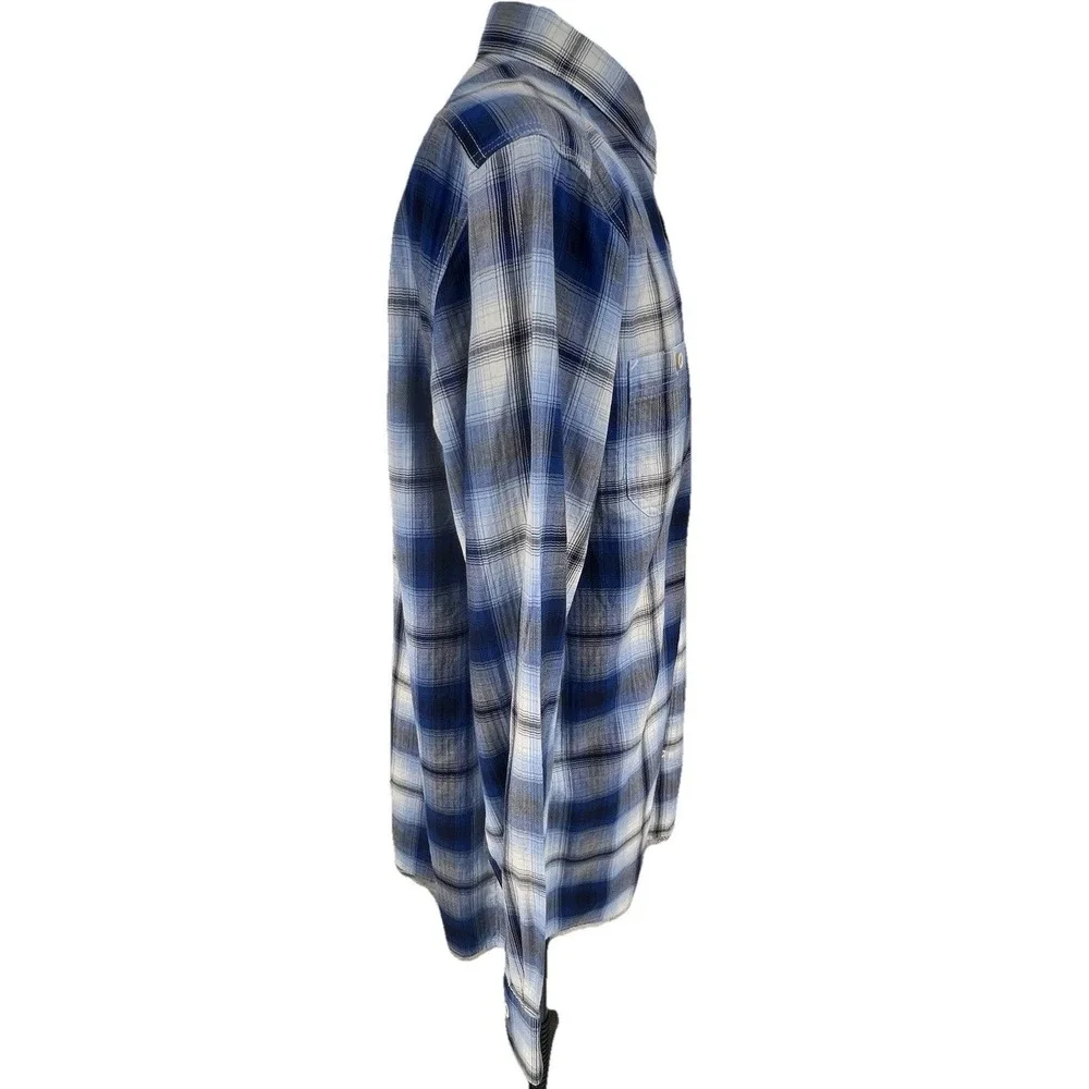NEW ROWM Shirt Tall‎ Man Men's LT Blue Plaid Long Sleeve Dillards